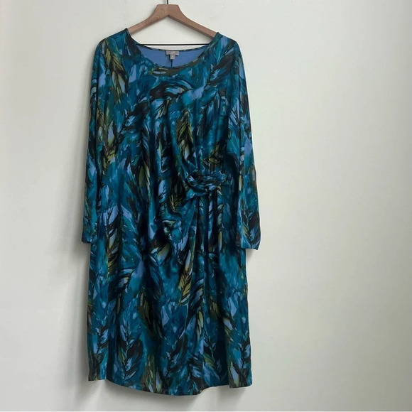 J. Jill Wearever Dress Long Sleeve Stretch Ruched Draped Feather Size 2X - Picture 4 of 13
